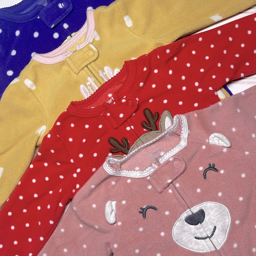 🔴 CARTERS Girls Bundle of 4 Fleece Winter Zip Up Footie Pajamas